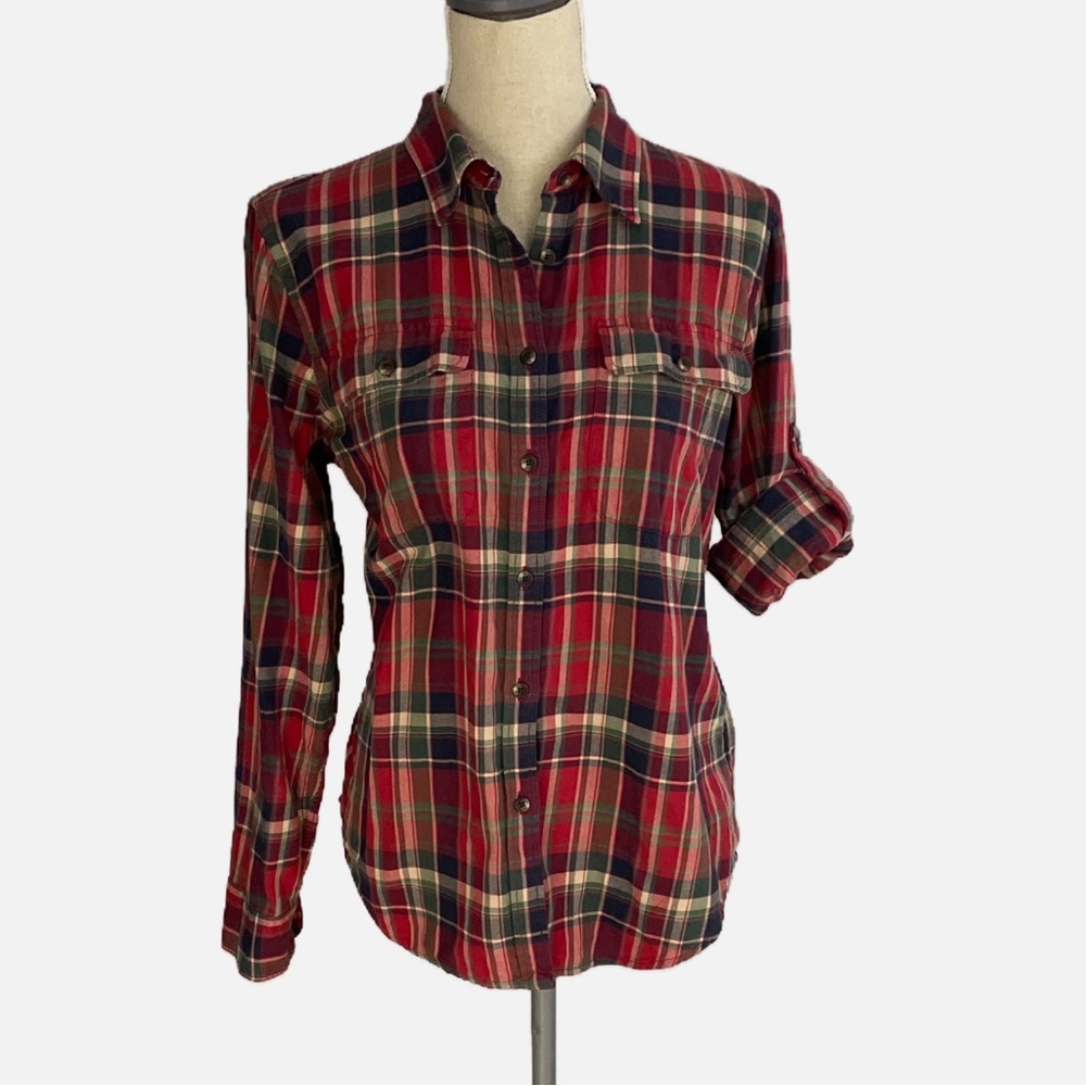 Lauren Ralph Lauren Plaid‎ Flannel Button Down Shirt Large Top Red Green - Picture 2 of 6